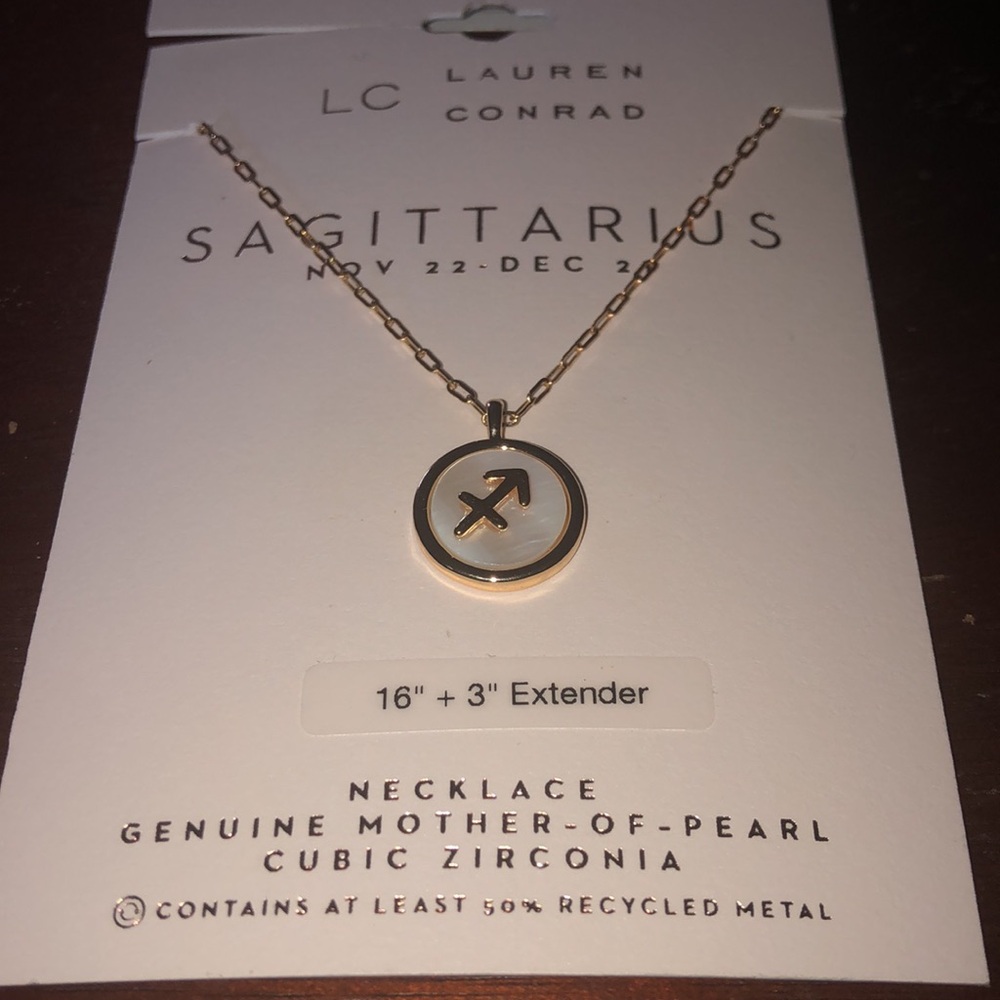 NWT LC Lauren Conrad Sagittarius Genuine Mother of Pearl and CZ Golden Necklace - Picture 1 of 6